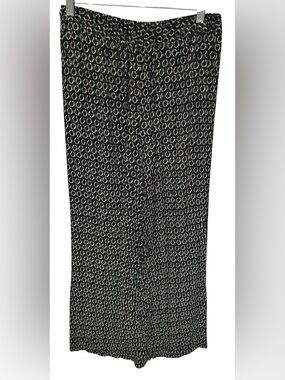 Kaktus Black and Cream Patterned Wide-Leg Pants Size Medium